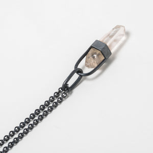 Talisman Necklace in Black Sterling Silver with Lemurian Quartz