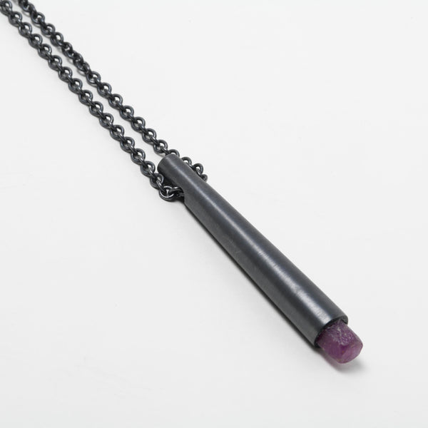 TALISMAN NECKLACE IN BLACK STERLING SILVER WITH RUBY M