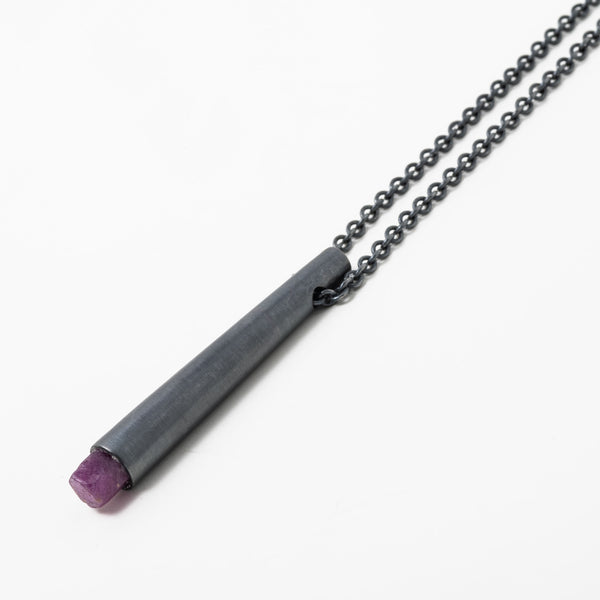 TALISMAN NECKLACE IN BLACK STERLING SILVER WITH RUBY M