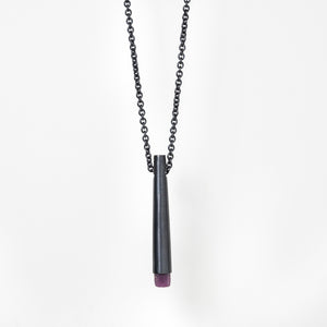 Black silver ruby talisman pendant front