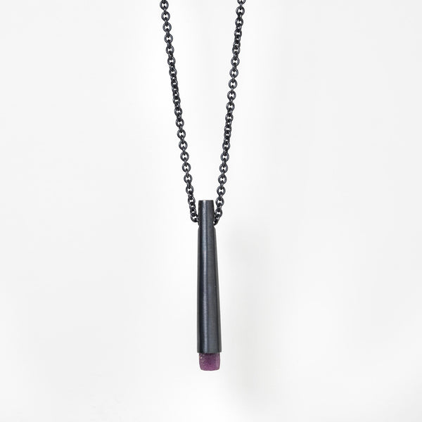 TALISMAN NECKLACE IN BLACK STERLING SILVER WITH RUBY M