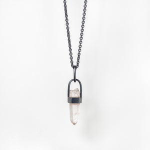 Black silver lemurian quartz pendant front