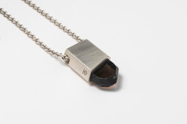 Matted Sterling Silver Talisman Necklace with Smoky Quartz