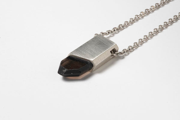 Matted Sterling Silver Talisman Necklace with Smoky Quartz