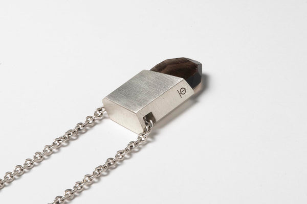 Matted Sterling Silver Talisman Necklace with Smoky Quartz