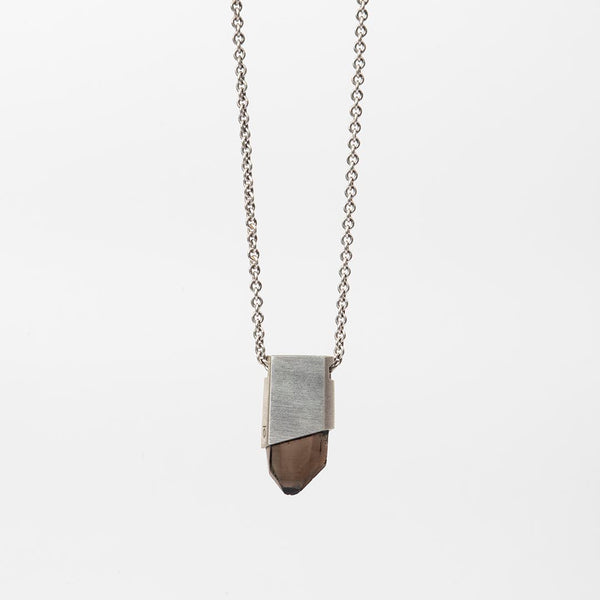 Matted Sterling Silver Talisman Necklace with Smoky Quartz
