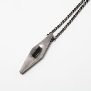 Oxidized sterling silver talisman necklace with raw Verdelite (green tourmaline), matte gray finish