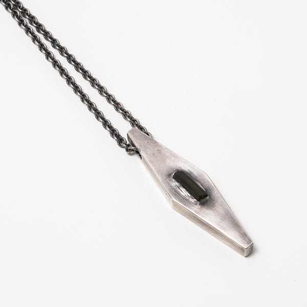 Minimalist talisman necklace in oxidized sterling silver with Verdelite gemstone, matte finish