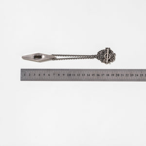 Sterling silver rhombus talisman necklace with verdelite pendant shown with ruler for size reference