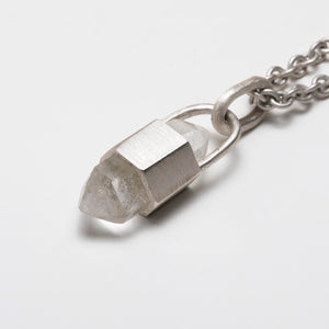 Talisman Necklace in Matted Sterling Silver with Double Terminated Quartz