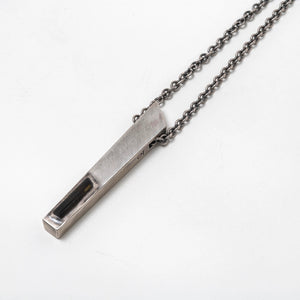 Silver bar pendant with dark tourmaline inlay on chain