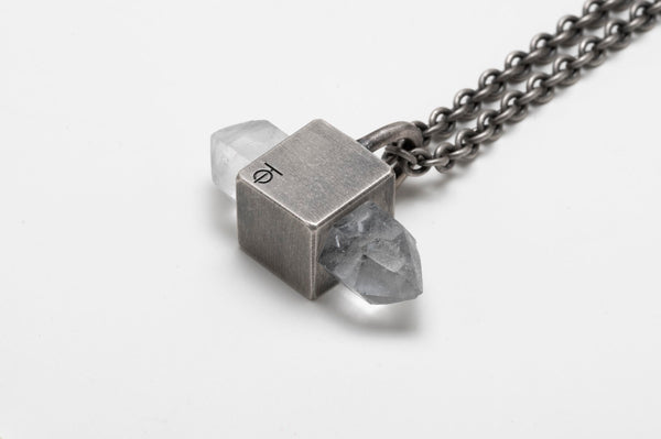 Talisman Necklace in Gray Sterling Silver with Double Terminated Quartz