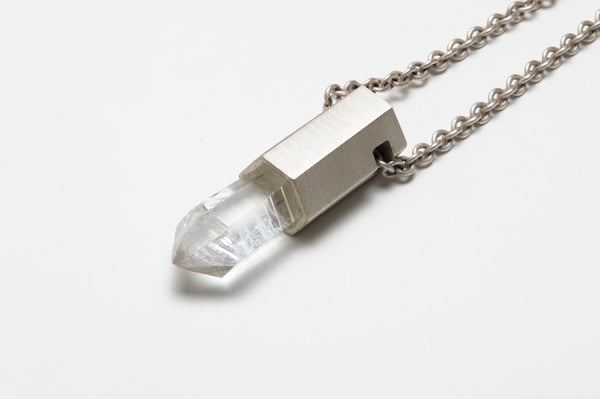 Talisman Necklace in Matted Sterling Silver with Quartz