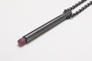 Black silver ruby pendant necklace front view
