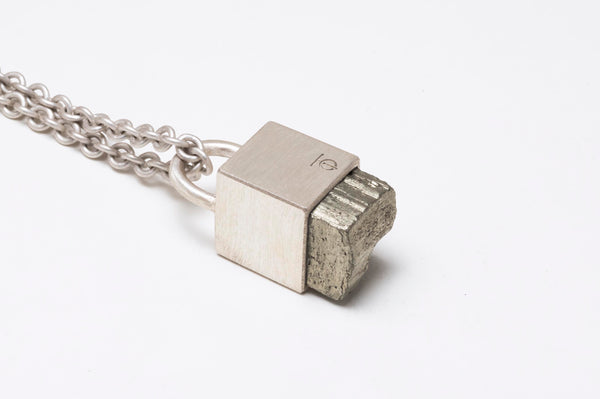 TALISMAN NECKLACE IN MATTED STERLING SILVER WITH PYRITE