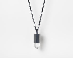 Black silver quartz statement pendant front