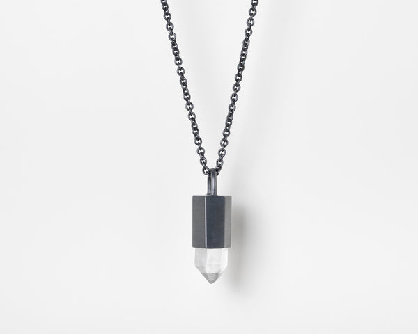 TALISMAN NECKLACE IN BLACK STERLING SILVER WITH QUARTZ XL