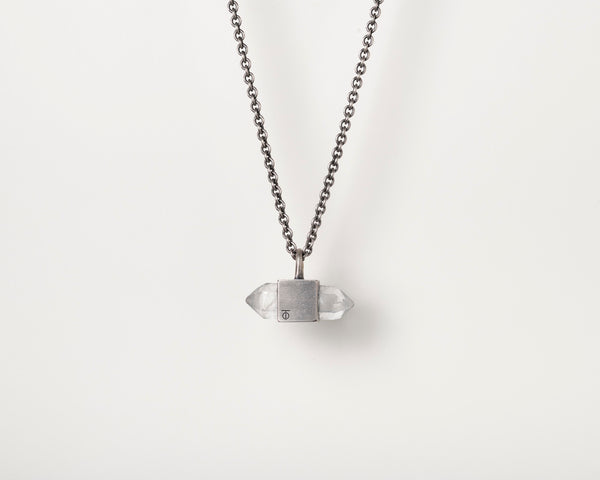 TALISMAN NECKLACE IN GRAY STERLING SILVER  WITH DOUBLE TERMINATED QUARTZ