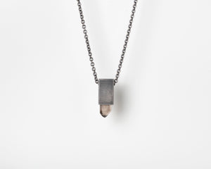 Talisman Necklace in Gray Sterling Silver with Pyrite Smoky Quartz