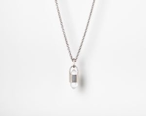 Talisman Necklace in Matted Sterling Silver with Double Terminated Quartz
