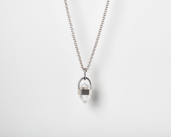 Talisman Necklace in Polished Sterling Silver with Double Terminated Quartz