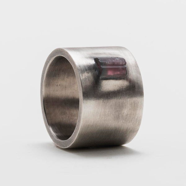 Ring in Gray Sterling Silver with Watermelon Tourmaline