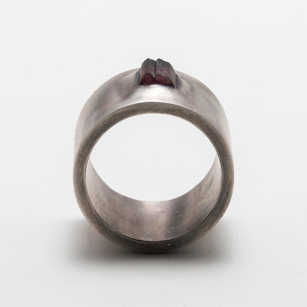 RING IN GRAY STERLING SILVER WITH WATERMELON TOURMALINE