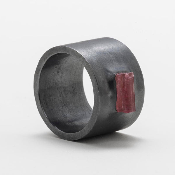 Ring in Black Matte Sterling Silver with Pink Tourmaline